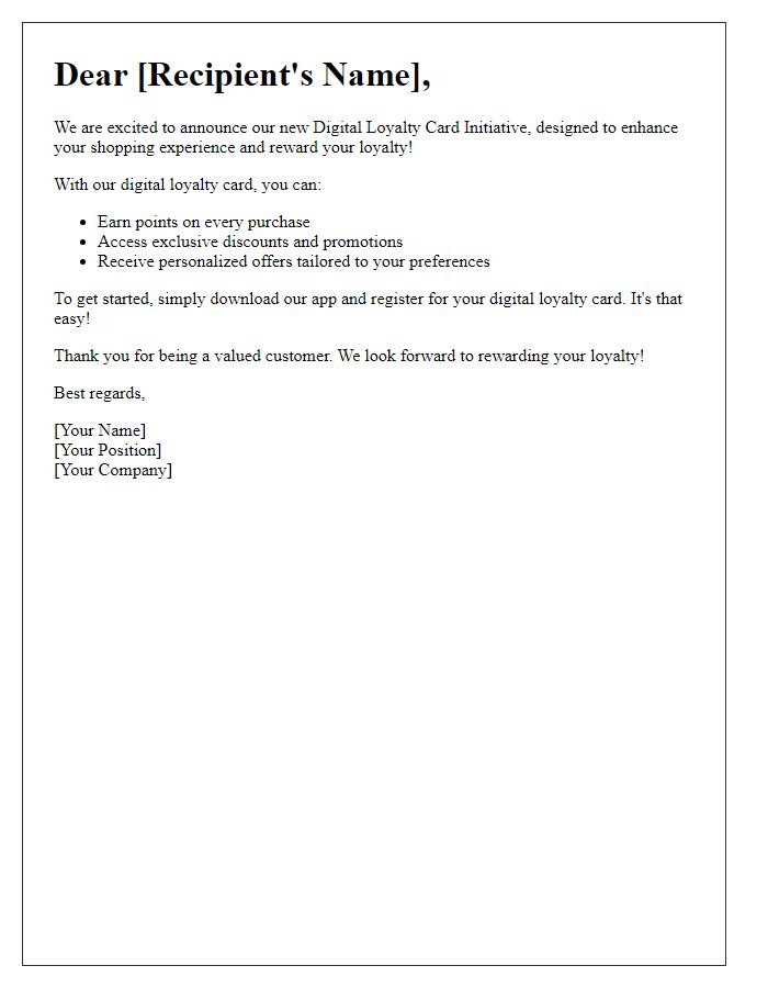 Letter template of presenting our digital loyalty card initiative