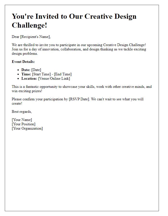 Letter template of a creative design challenge invitation