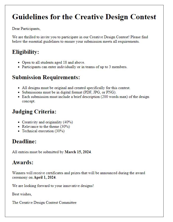 Letter template of guidelines for the creative design contest