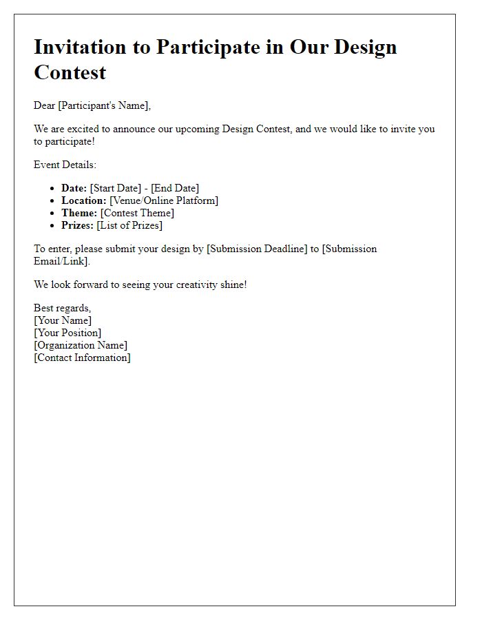 Letter template of an invitation to participate in a design contest