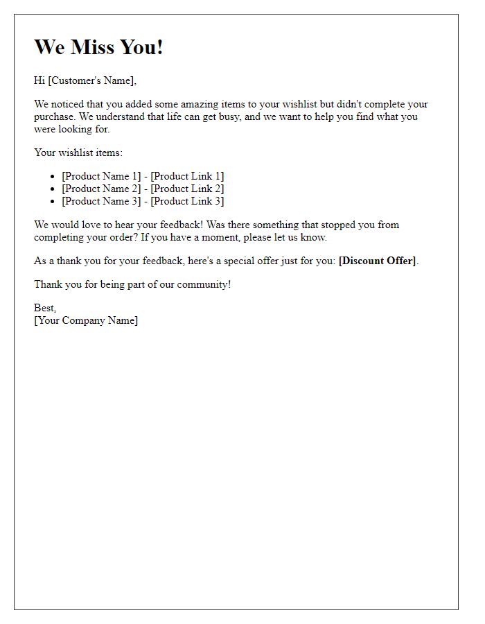 Letter template of abandoned wishlist engagement for customer feedback