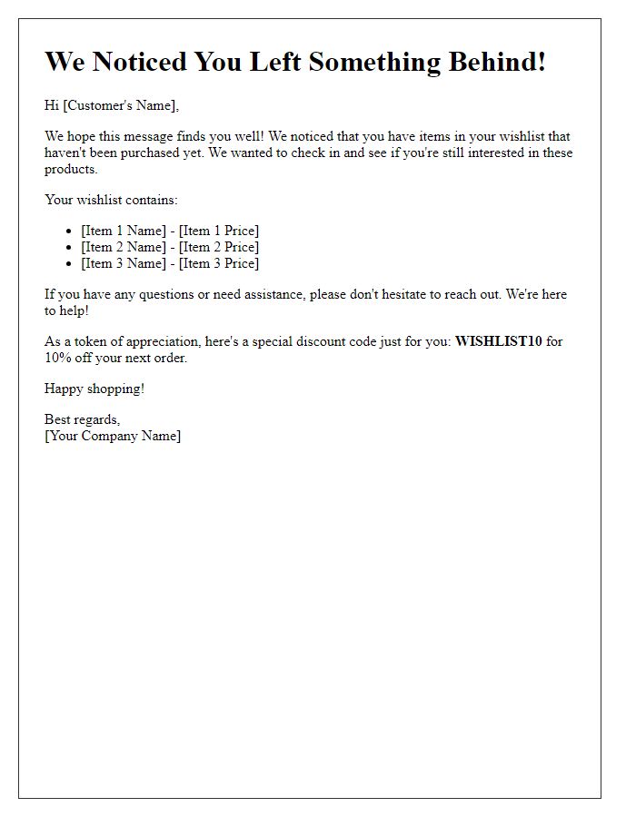 Letter template of abandoned wishlist interest inquiry for cart recovery