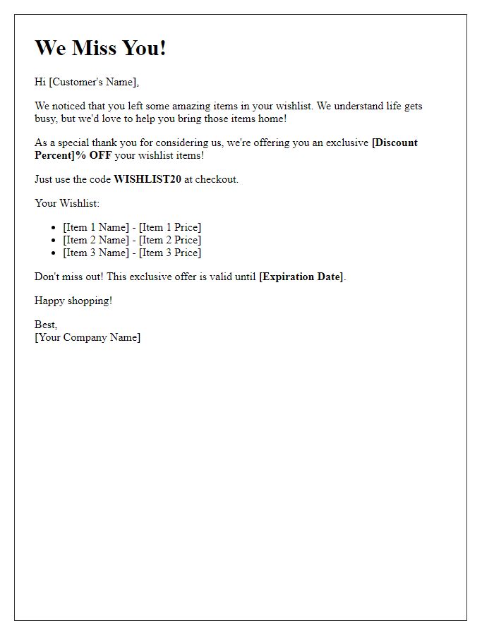 Letter template of abandoned wishlist outreach for exclusive discounts