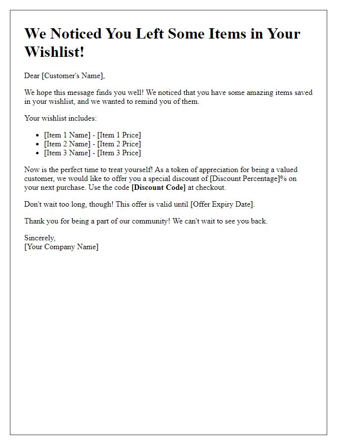 Letter template of abandoned wishlist re-engagement for returning customers