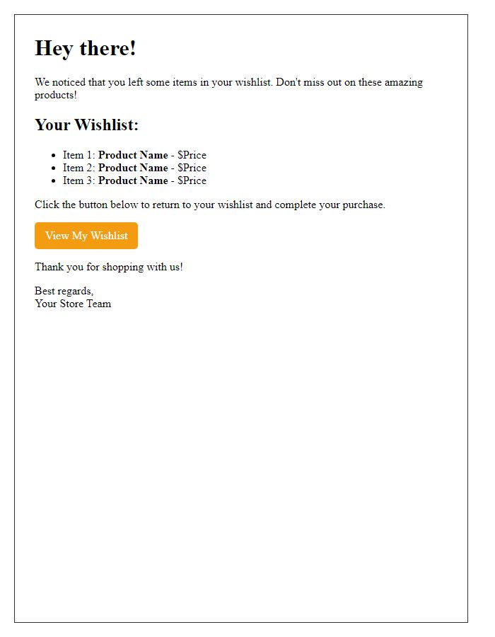 Letter template of abandoned wishlist reminder for your shopping cart