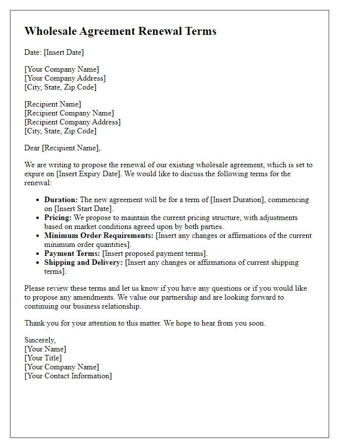 Letter template of wholesale agreement renewal terms