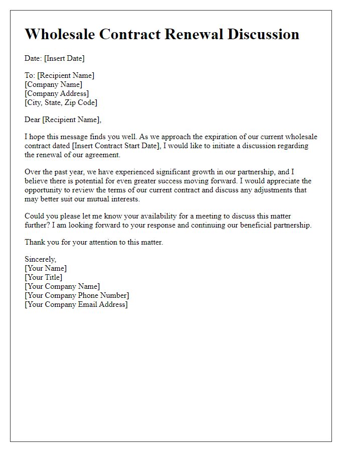 Letter template of wholesale contract renewal discussion