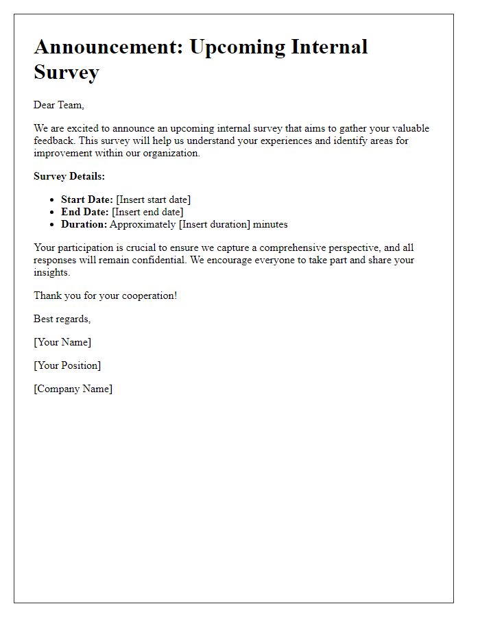 Letter template of announcement for upcoming internal survey