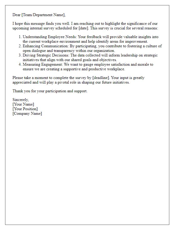 Letter template of explanation for internal survey importance