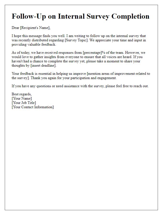 Letter template of follow-up on internal survey completion
