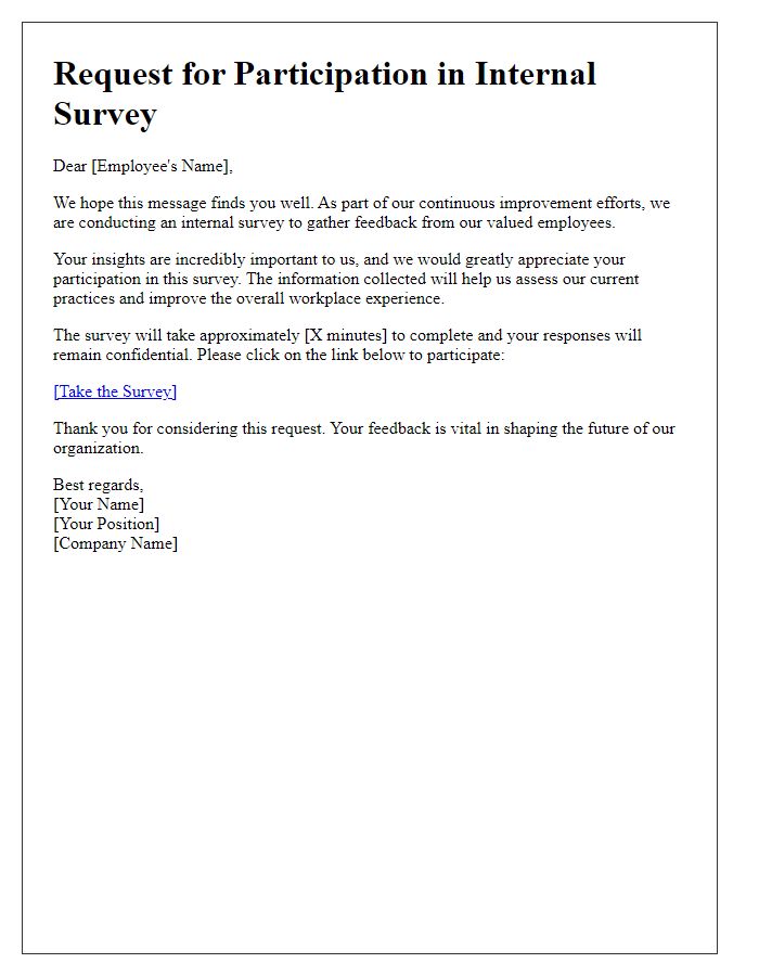 Letter template of request for internal survey participation