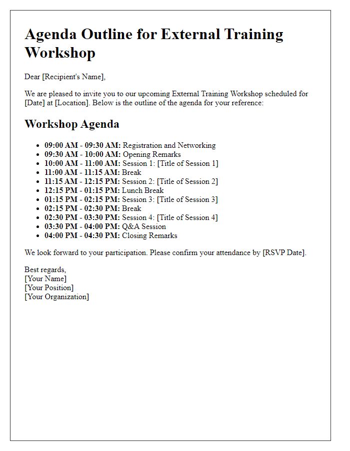 Letter template of agenda outline for external training workshop