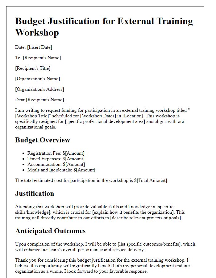 Letter template of budget justification for external training workshop