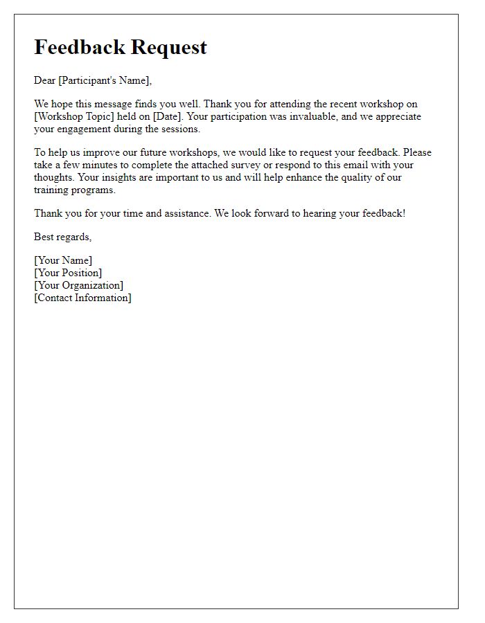 Letter template of feedback request for external training workshop