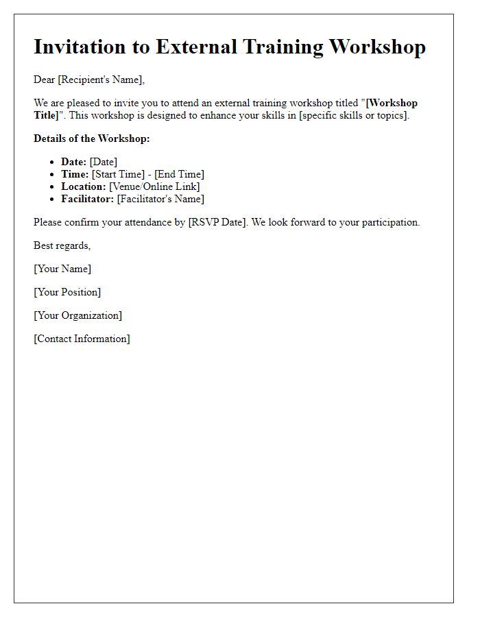 Letter template of invitation to external training workshop