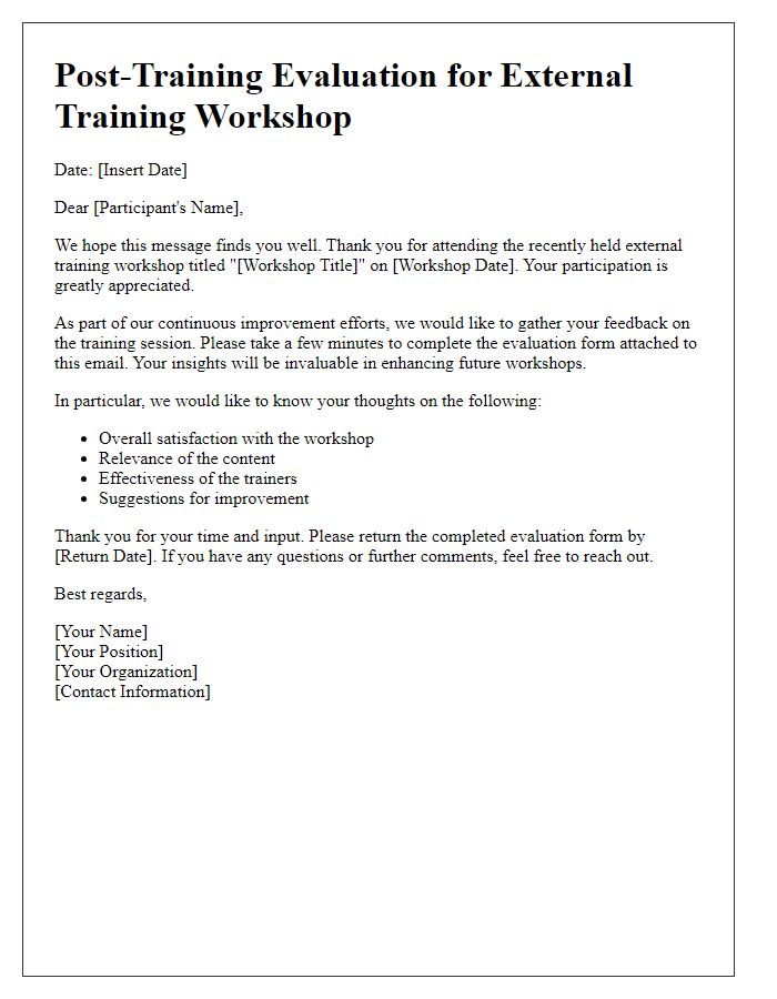 Letter template of post-training evaluation for external training workshop