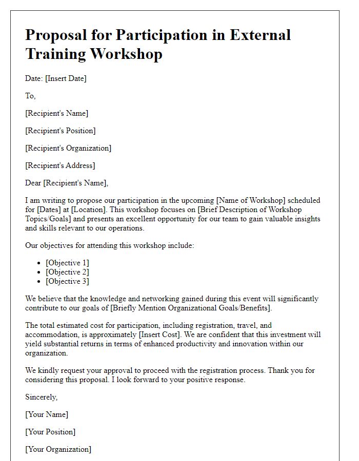 Letter template of proposal for external training workshop participation