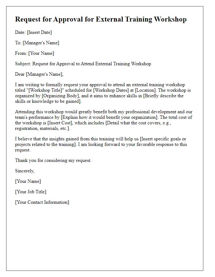 Letter template of request for approval for external training workshop