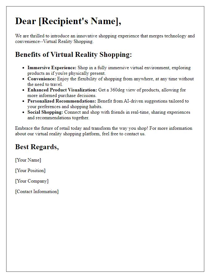 Letter template of showcasing the benefits of virtual reality shopping to potential buyers.