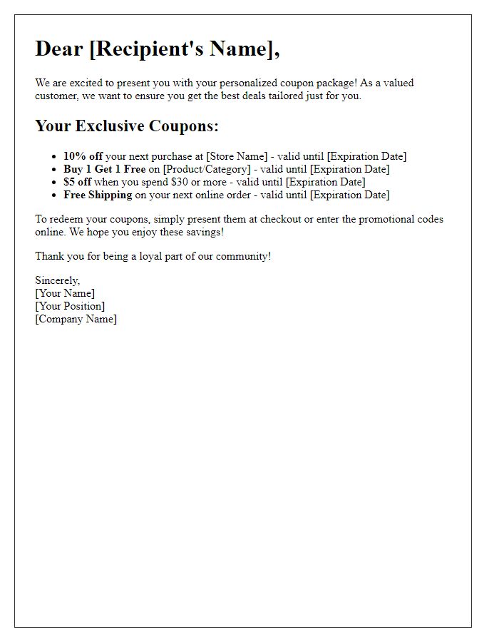 Letter template of individualized coupon package