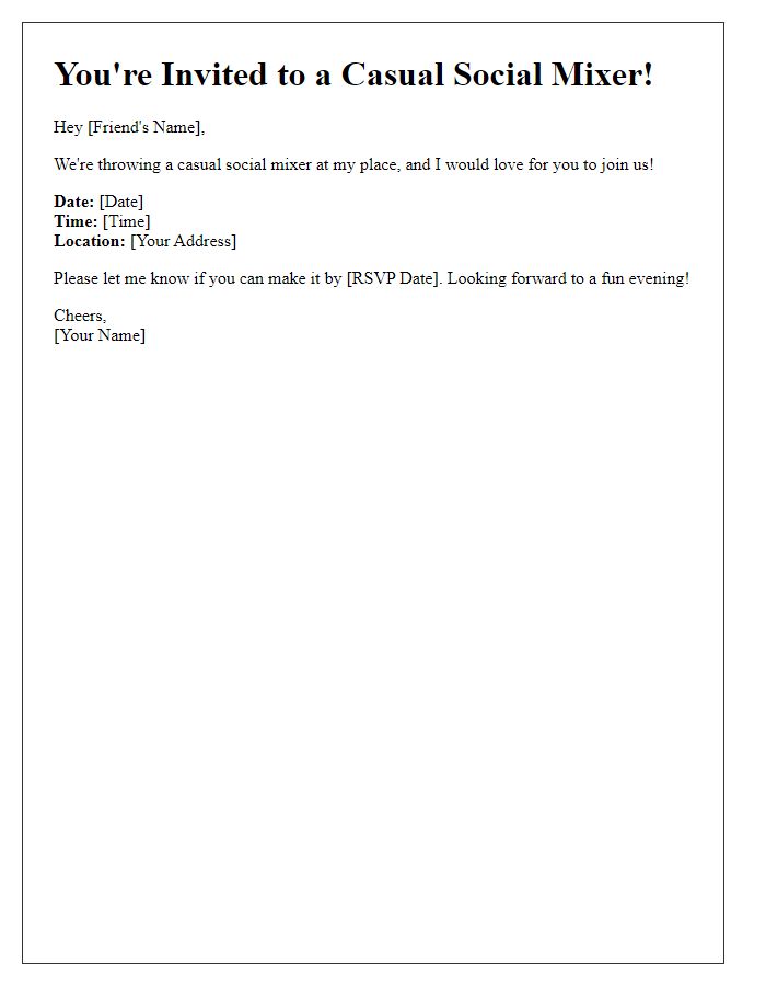 Letter template of casual social mixer invitation.