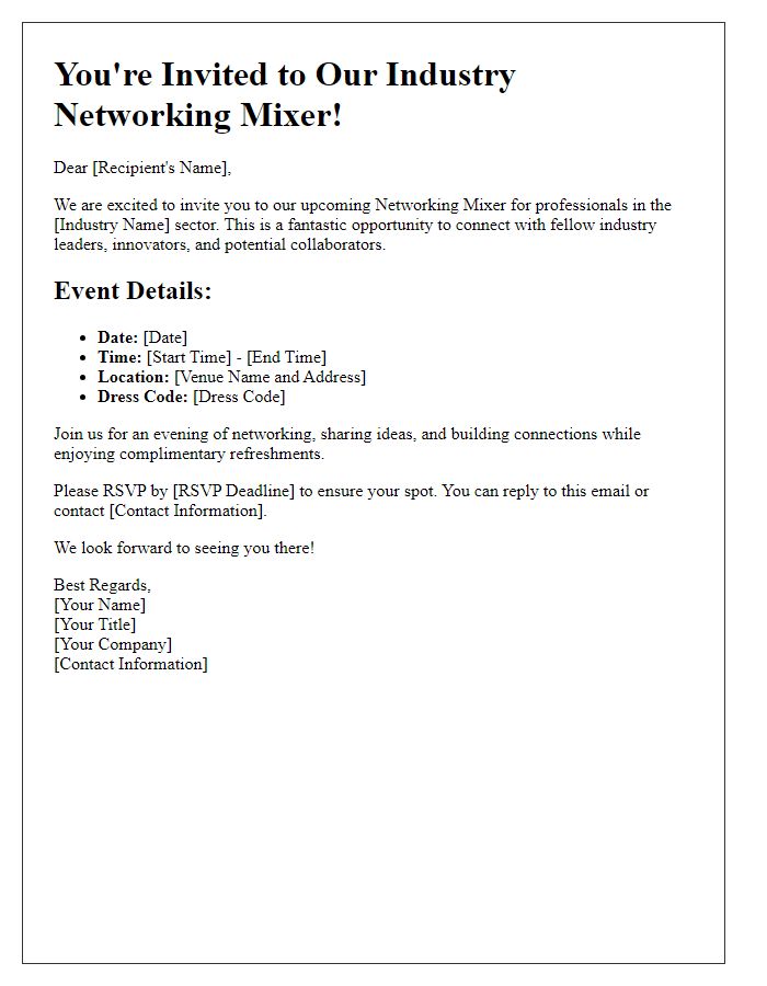 Letter template of industry-specific networking mixer invitation.