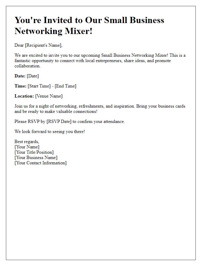 Letter template of small business networking mixer invitation.