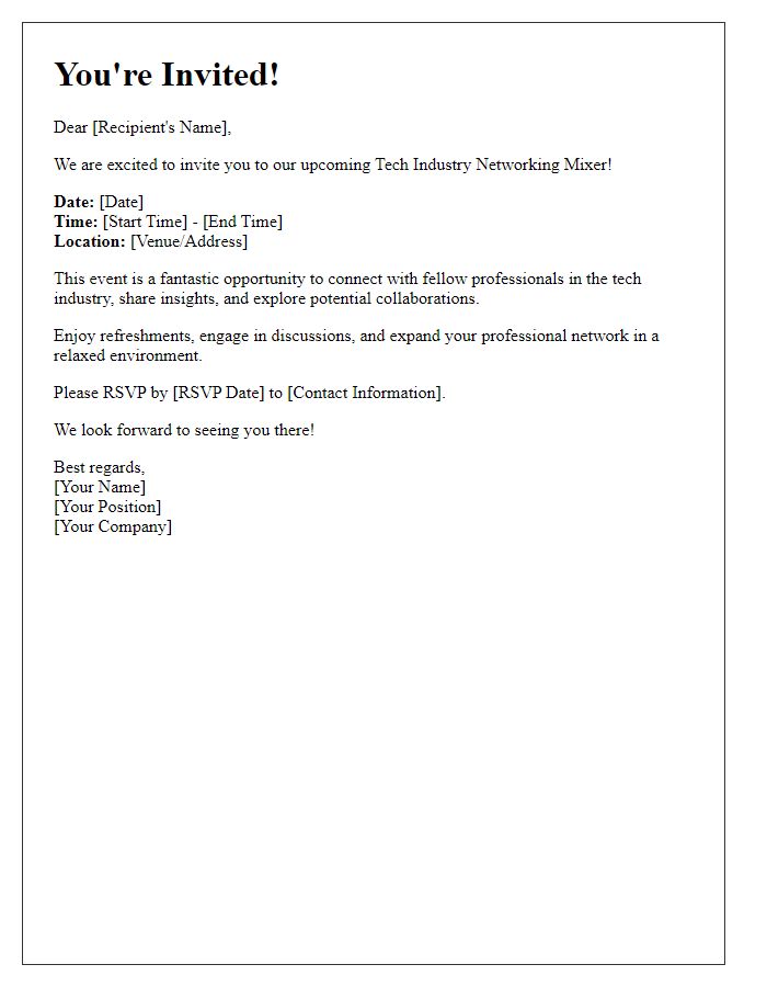 Letter template of tech industry networking mixer invitation.