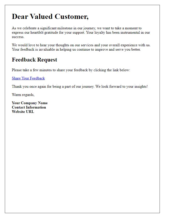 Letter template of milestone celebration feedback request to customers
