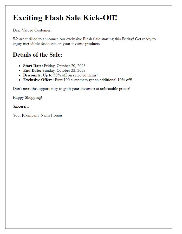 Letter template of flash sale kick-off details