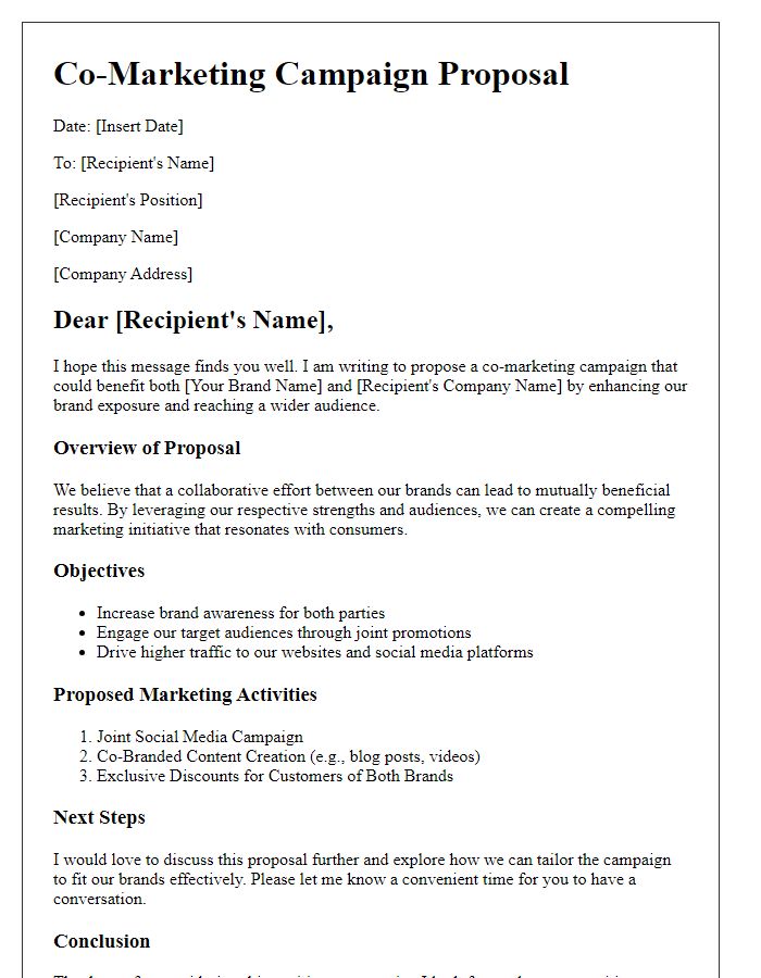 Letter template of co-marketing campaign proposal for brand exposure