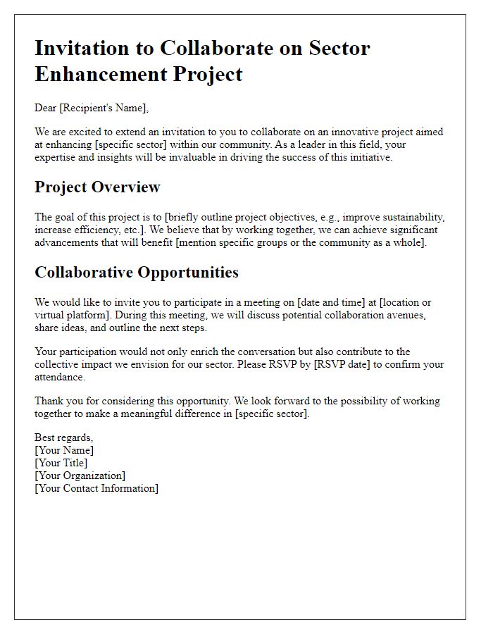 Letter template of cooperative project invitation for sector enhancement