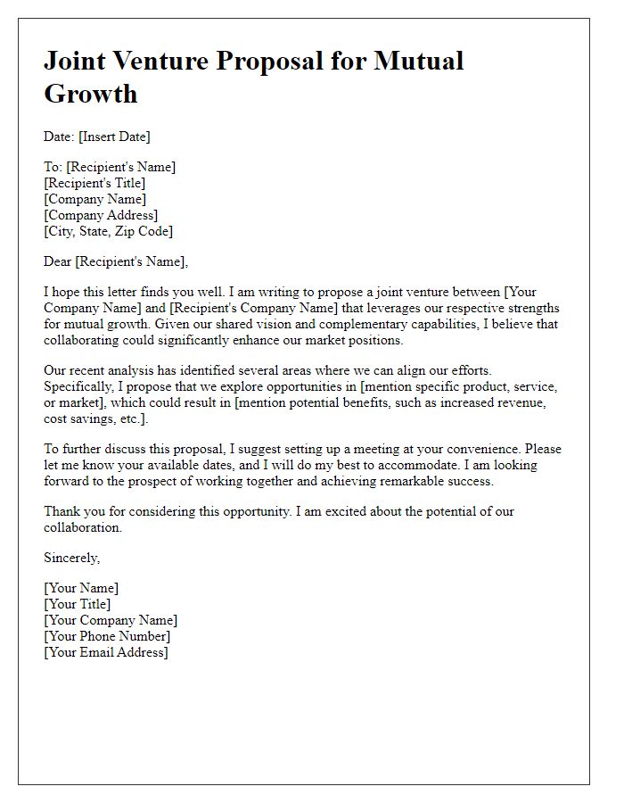 Letter template of joint venture suggestion for mutual growth