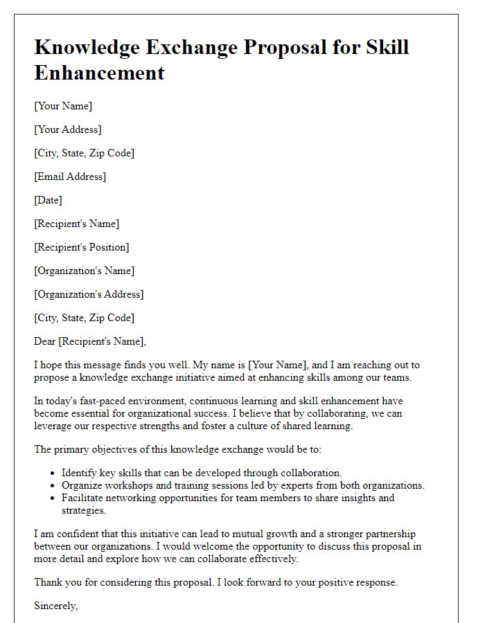 Letter template of knowledge exchange proposal for skill enhancement