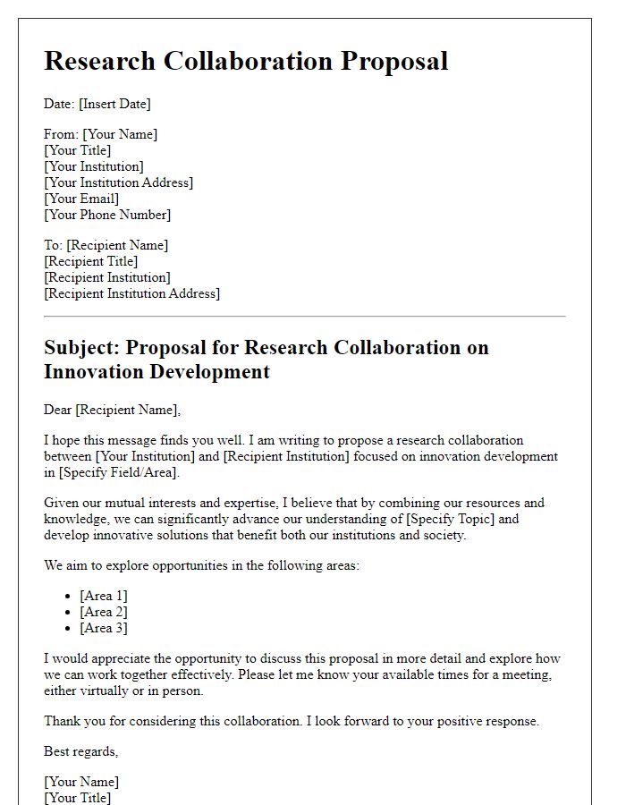 Letter template of research collaboration offer for innovation development