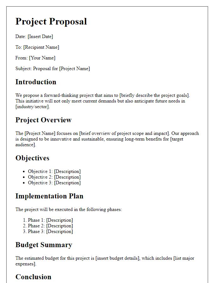 Letter template of forward-thinking project proposal