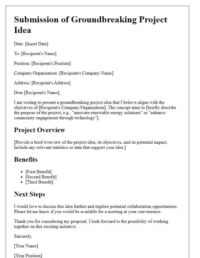 Letter template of groundbreaking project idea submission