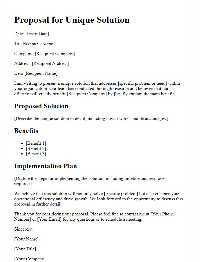 Letter template of unique solution proposal