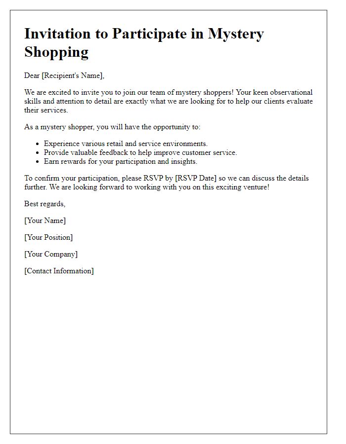 Letter template of engagement invitation for mystery shopping roles