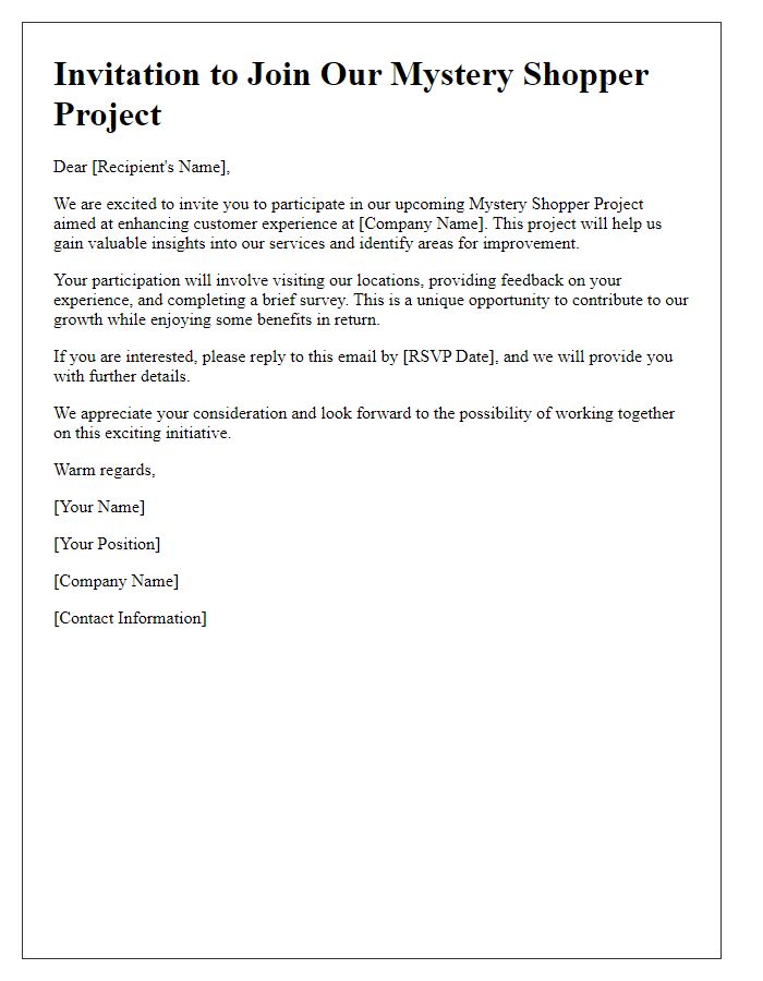 Letter template of introductory invitation to our mystery shopper project