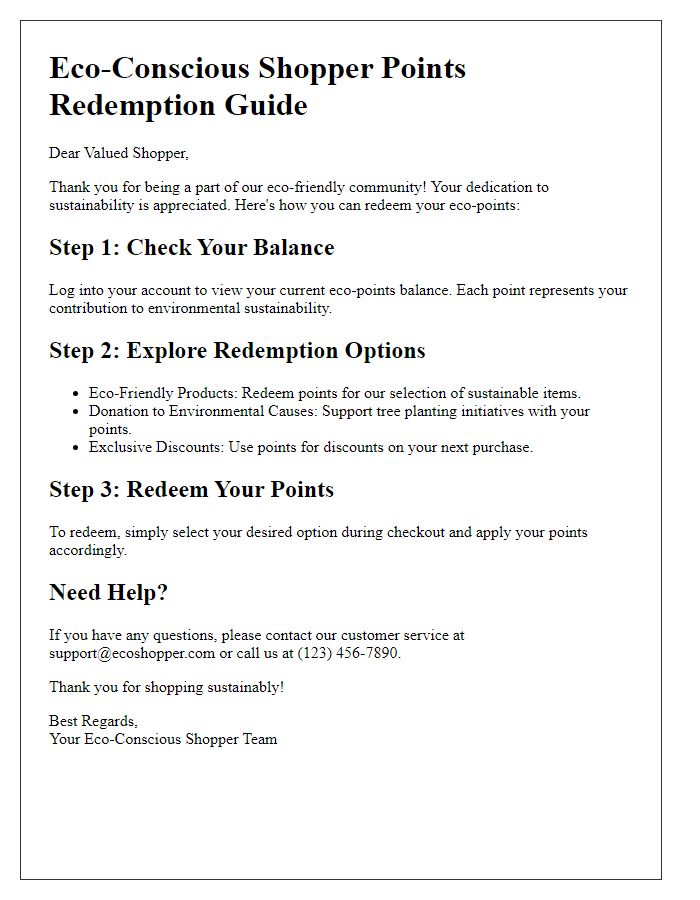 Letter template of eco-conscious shopper points redemption guide