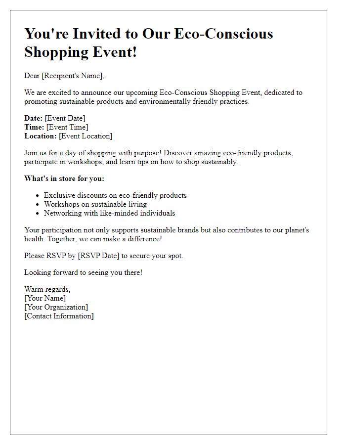 Letter template of eco-conscious shopping event notifications