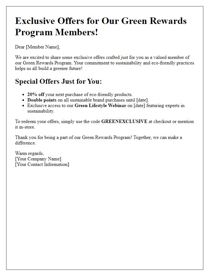 Letter template of green rewards program exclusive offers