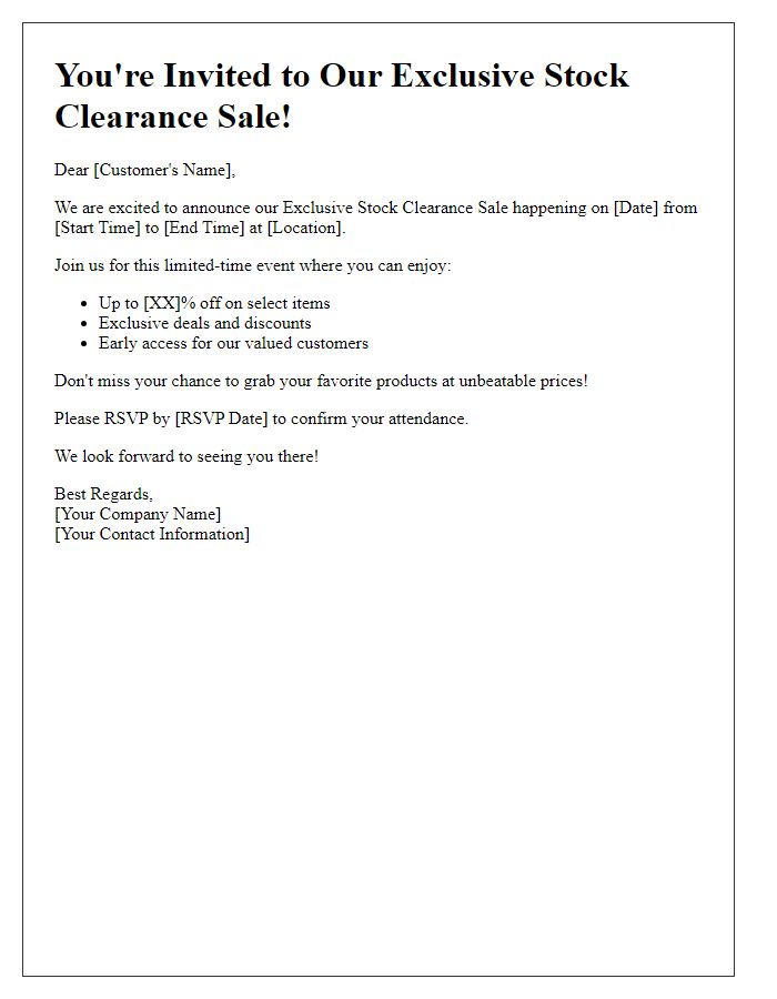 Letter template of Exclusive Stock Clearance Sale Invitation