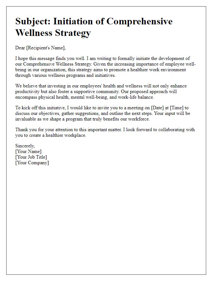 Letter template of initiating the comprehensive wellness strategy