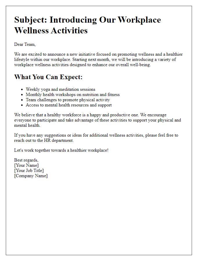 Letter template of introducing workplace wellness activities