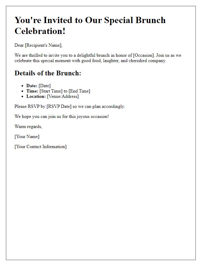 Letter template of a brunch celebration for a special occasion