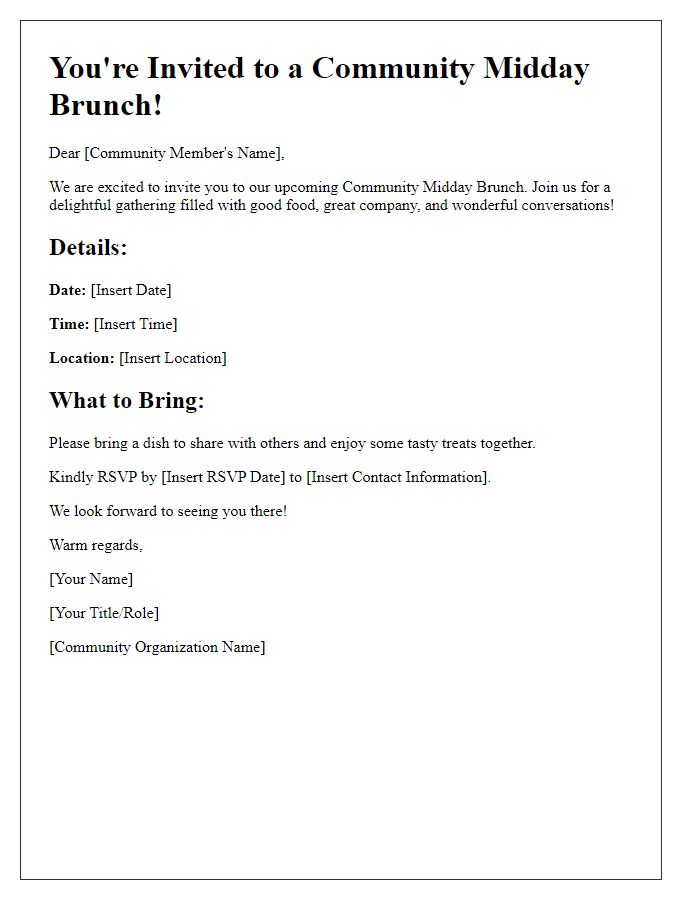 Letter template of a community midday brunch invitation