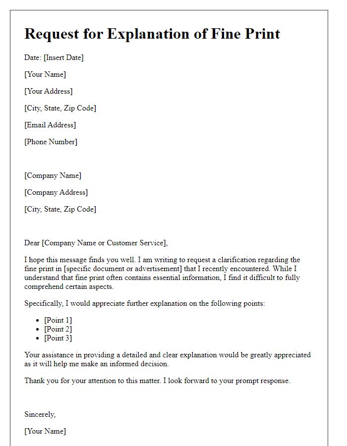 Letter template of fine print explanation request