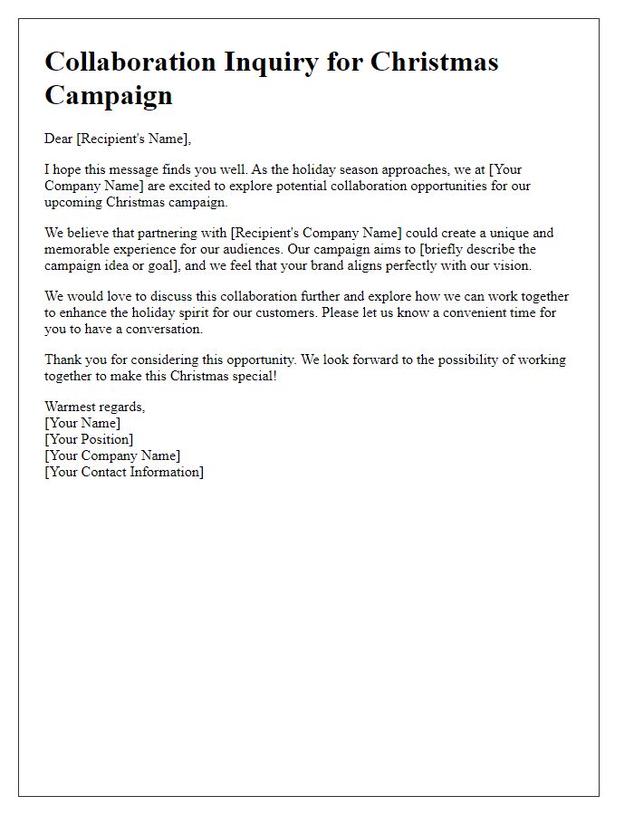 Letter template of Christmas campaign collaboration inquiry